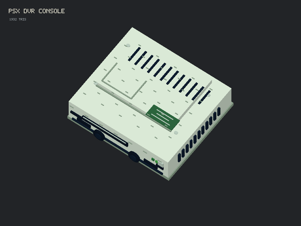 Isometric pixel-art game console and controller in pale green